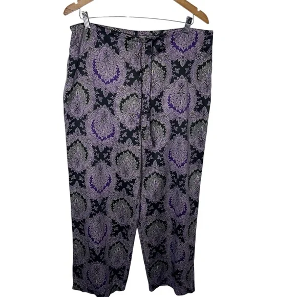 Lauren Ralph Lauren Purple Black Paisley Silky Pajama Set Size Large - Picture 4 of 13